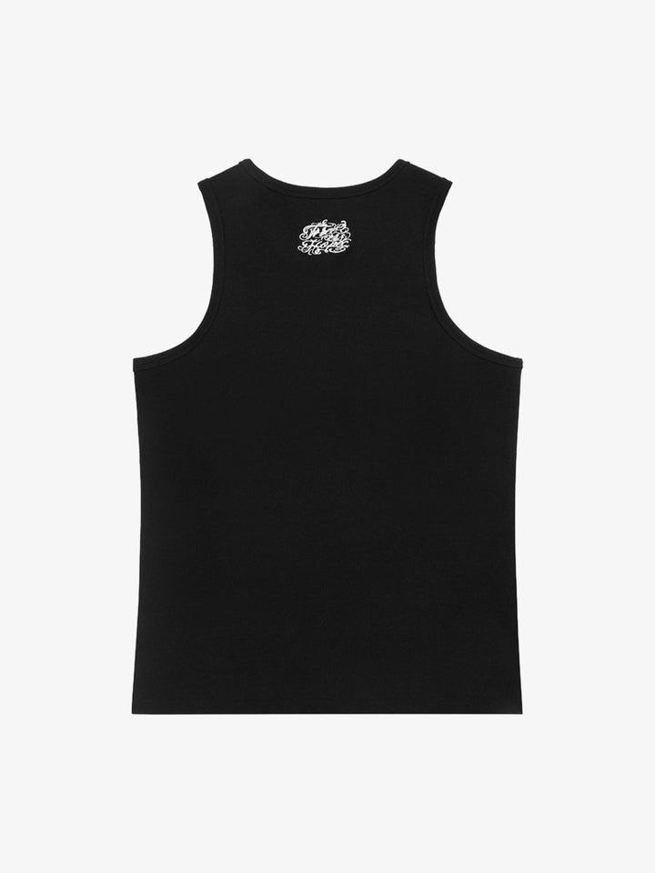 Gothic Lettering Embroidered Ribbed Top