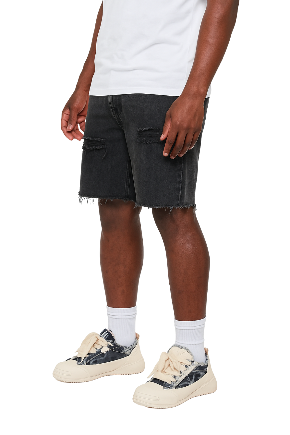 Distressed Edge Denim Shorts