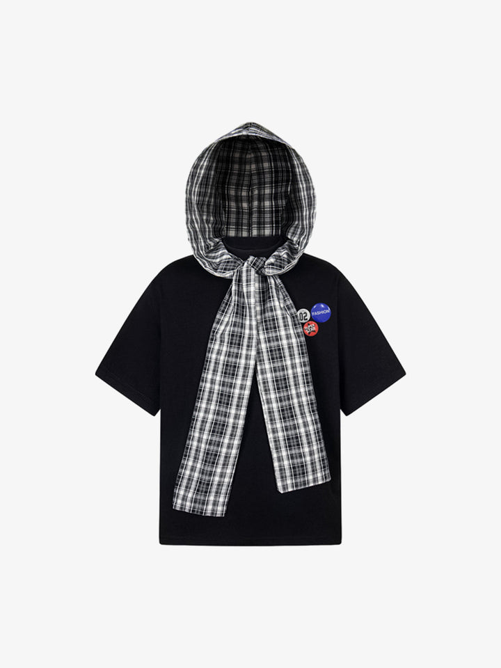 Plaid Hooded Patch Shirt