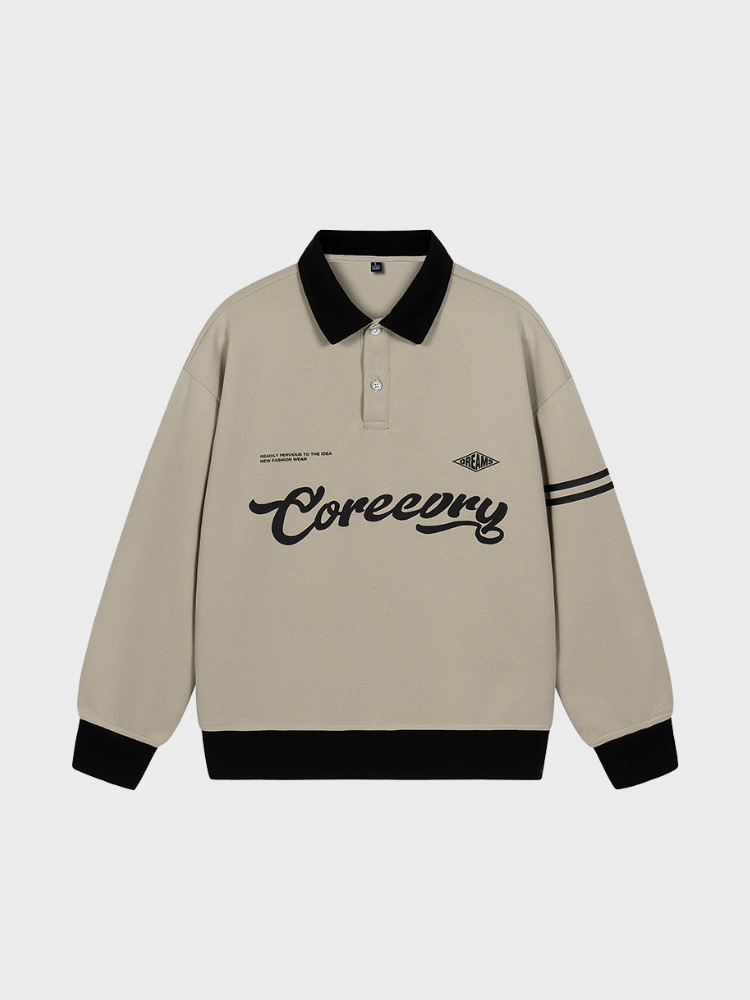 Collar Varsity Polo Sweatshirt