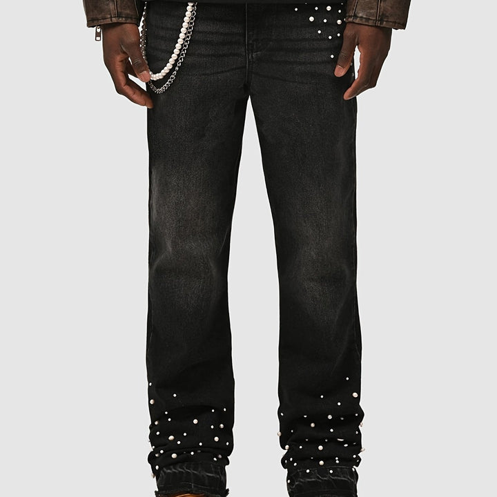Embellished Pearl Denim Pants