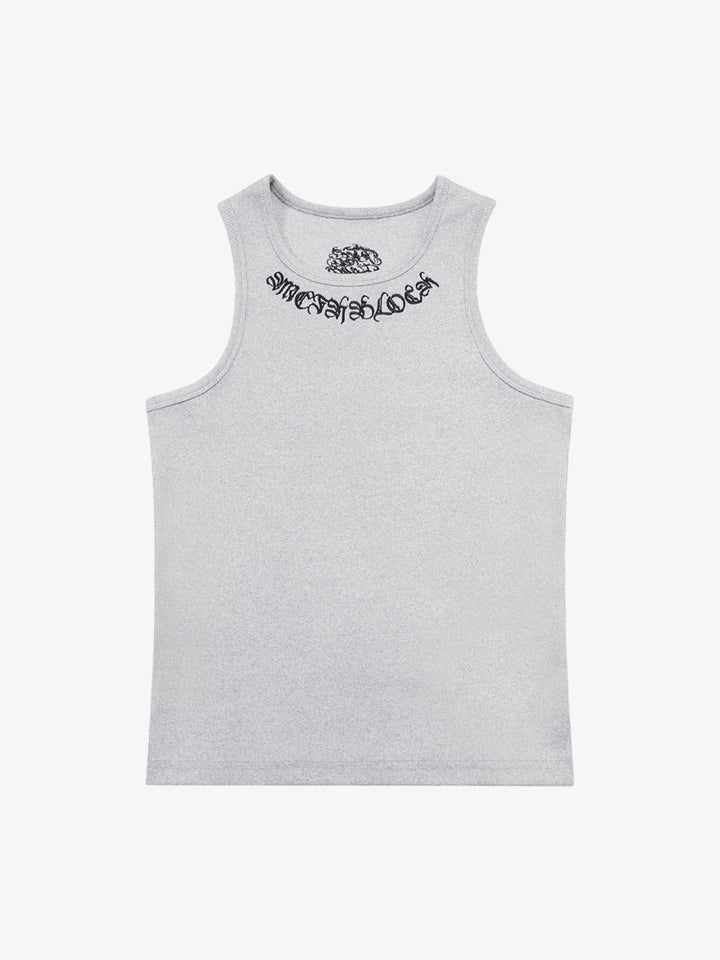 Gothic Lettering Embroidered Ribbed Top
