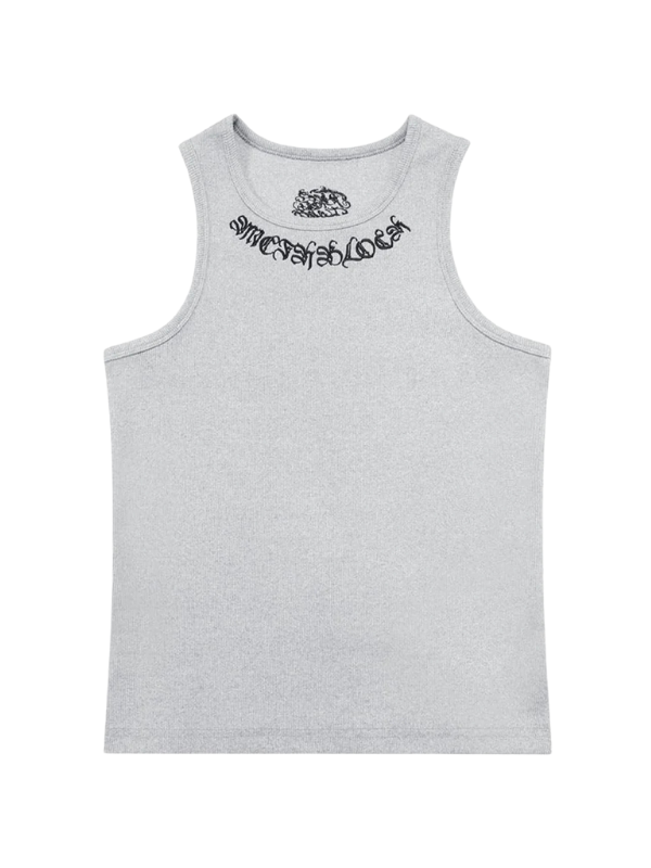 Gothic Lettering Embroidered Ribbed Top