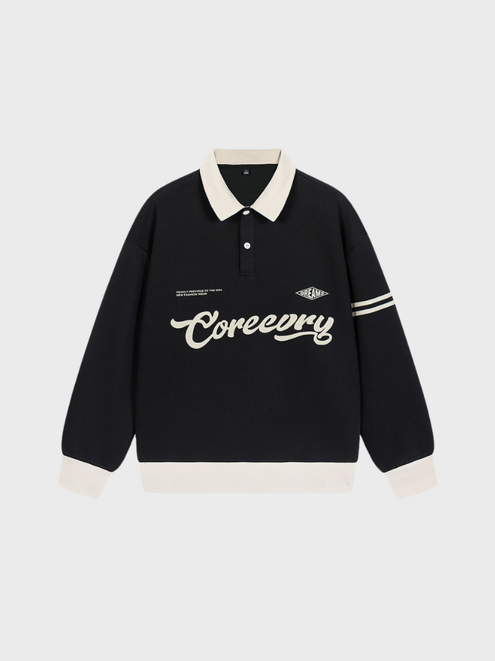 Collar Varsity Polo Sweatshirt
