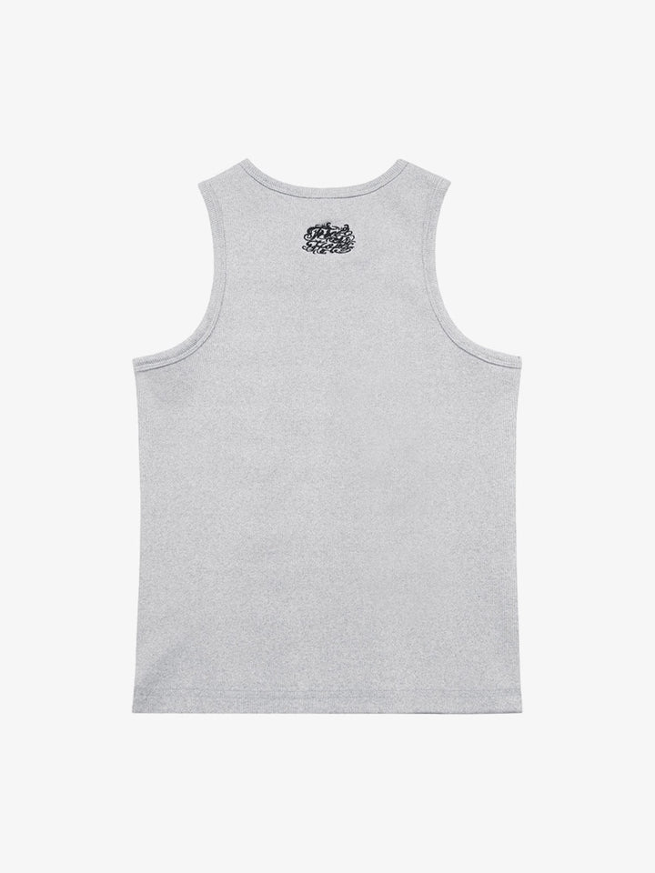 Gothic Lettering Embroidered Ribbed Top