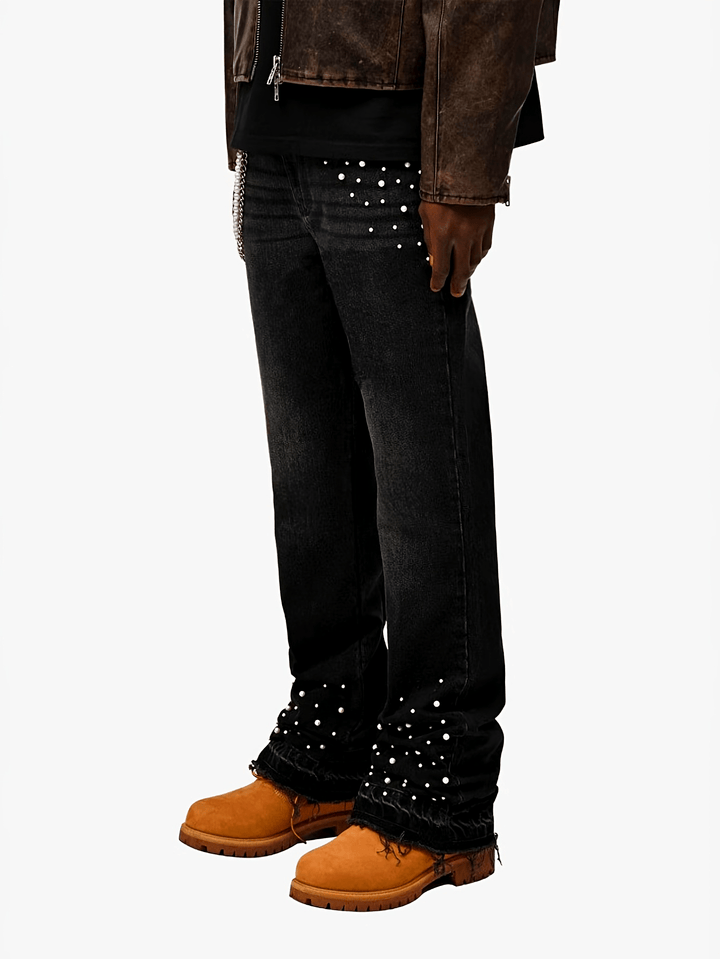 Embellished Pearl Denim Pants