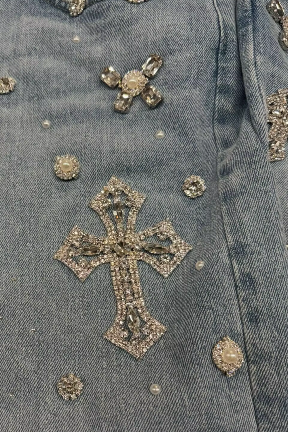 Rhinestone Cross Denim Shorts