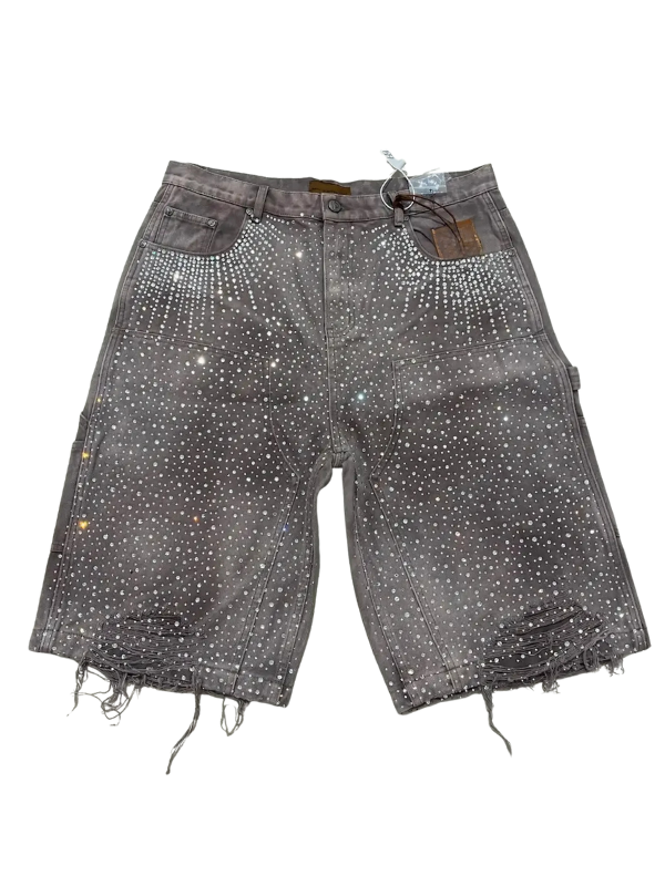 Rhinestone Distressed Denim Shorts