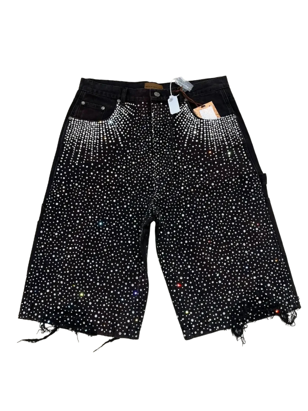 Rhinestone Distressed Denim Shorts