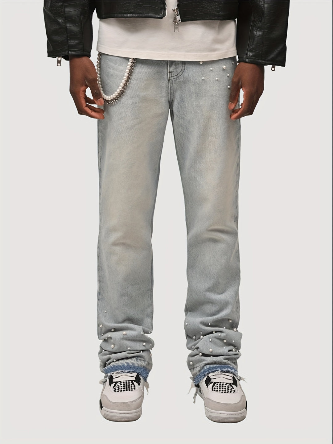 Embellished Pearl Denim Pants