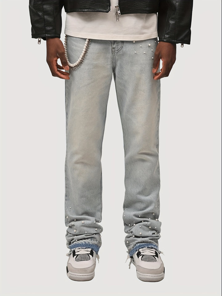 Embellished Pearl Denim Pants