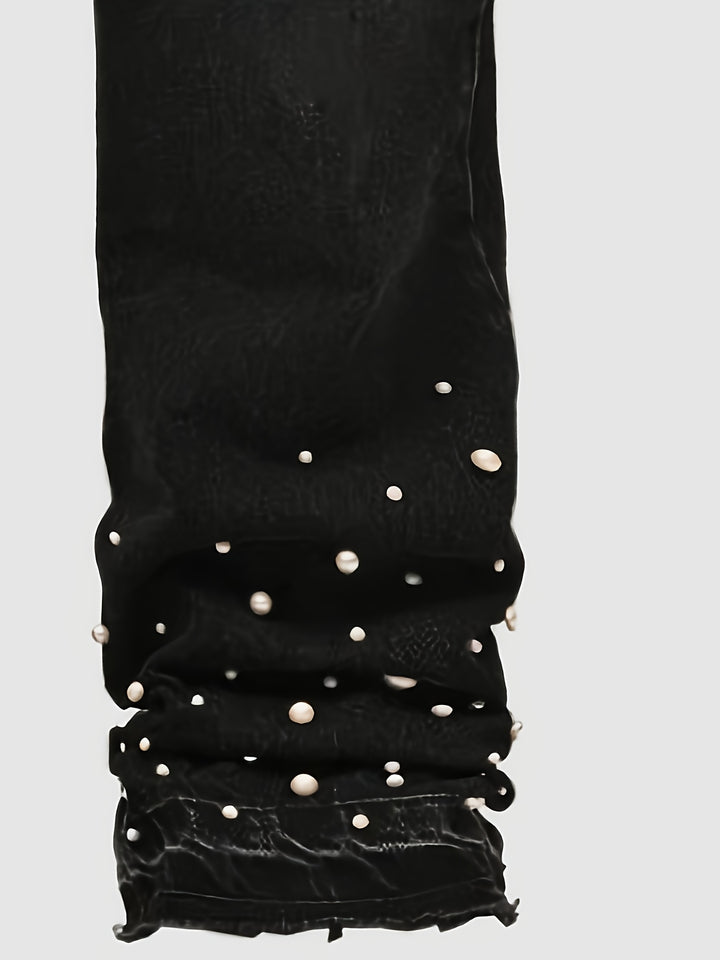 Embellished Pearl Denim Pants
