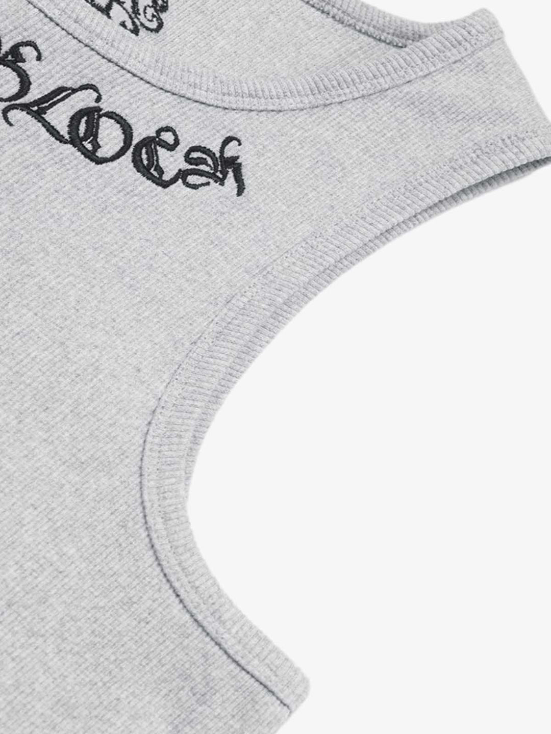 Gothic Lettering Embroidered Ribbed Top