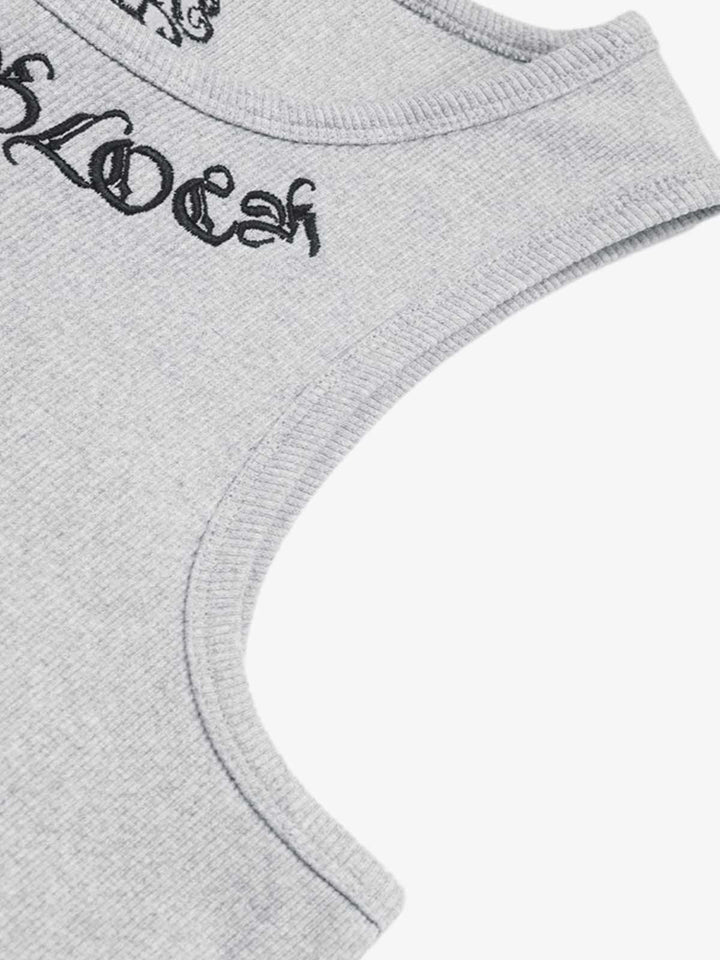 Gothic Lettering Embroidered Ribbed Top