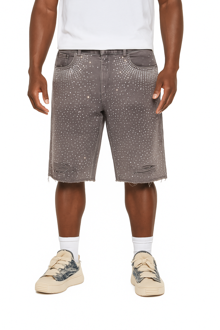 Rhinestone Distressed Denim Shorts
