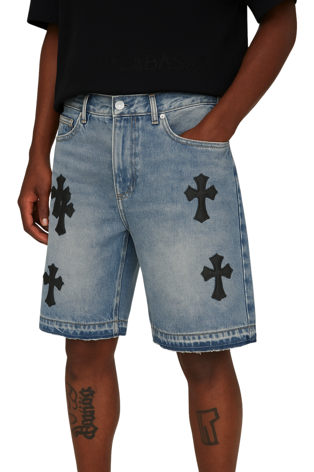 Cross Denim Shorts