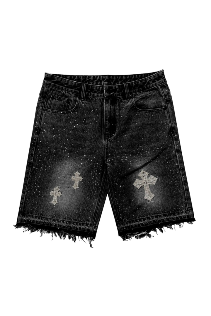 Crystal Cross Denim Shorts