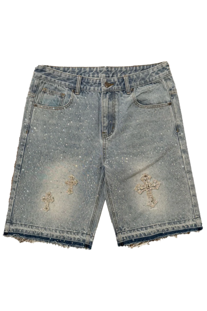 Crystal Cross Denim Shorts