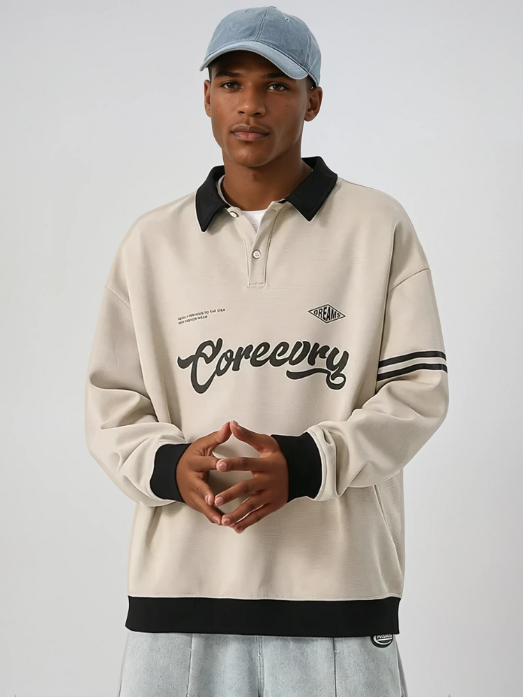 Collar Varsity Polo Sweatshirt