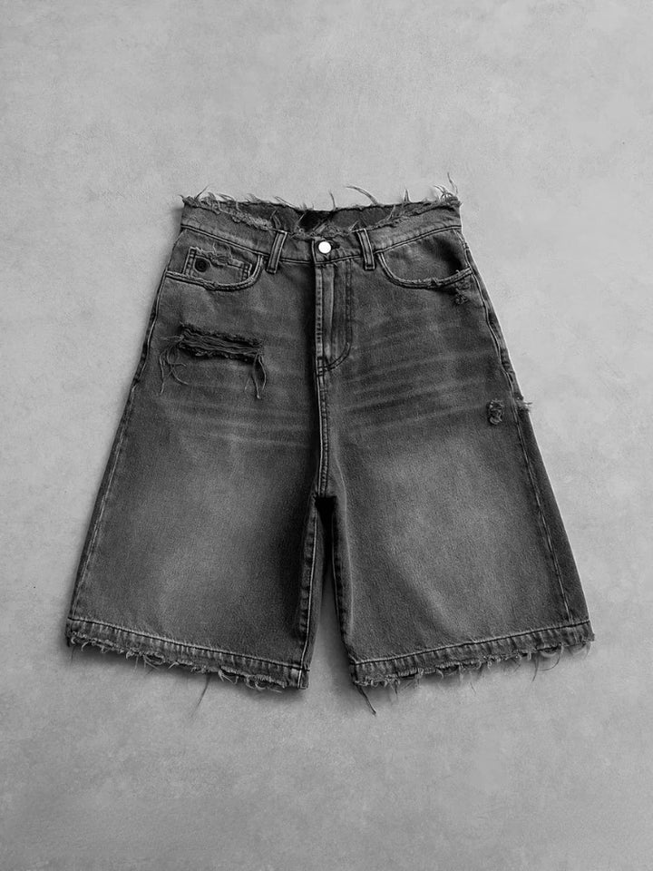 Distressed Edge Denim Shorts