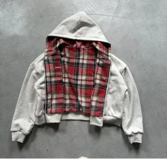 Plaid Zip Hooded Jacket