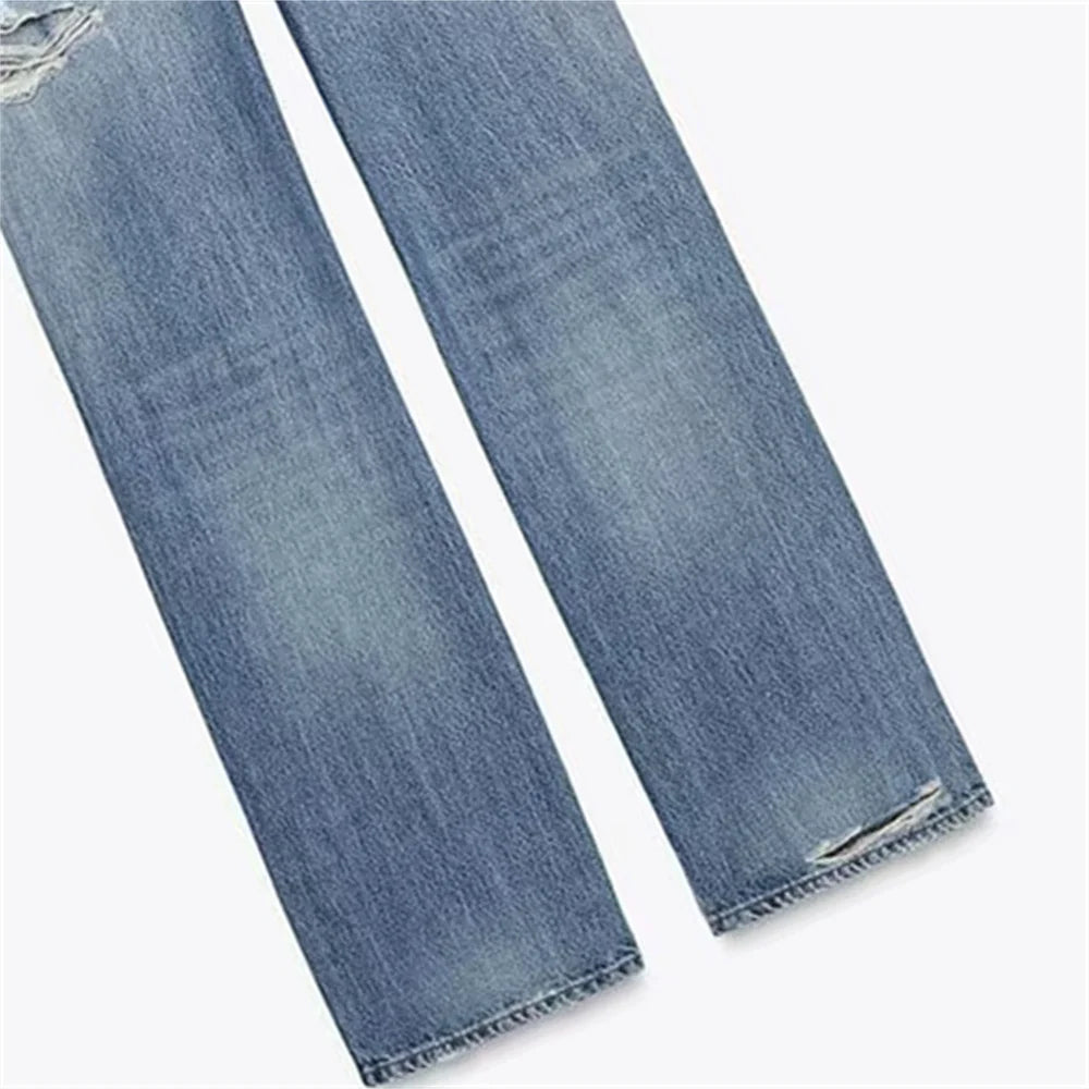 Distressed Straight-Leg Jeans