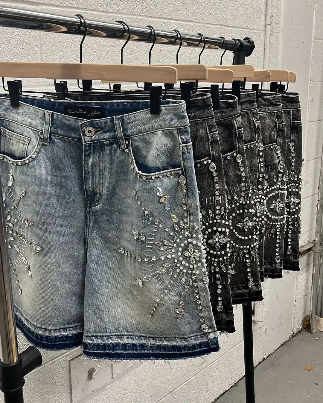 Crystal Burst Denim Shorts