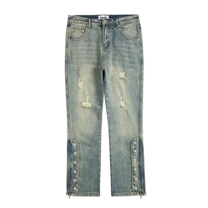 Distressed Button Detail Denim Pants