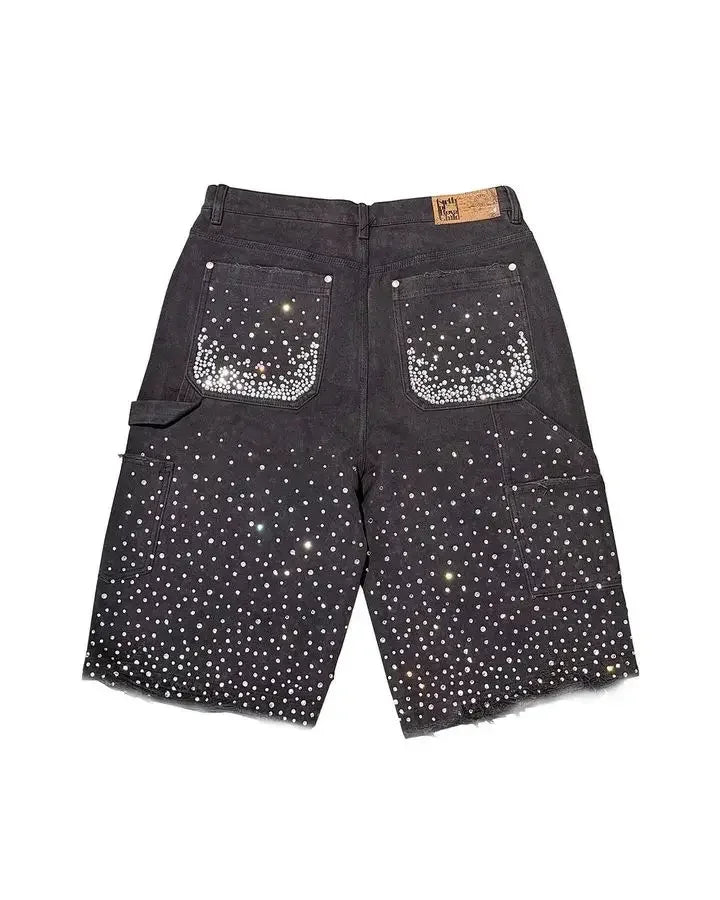 Rhinestone Distressed Denim Shorts