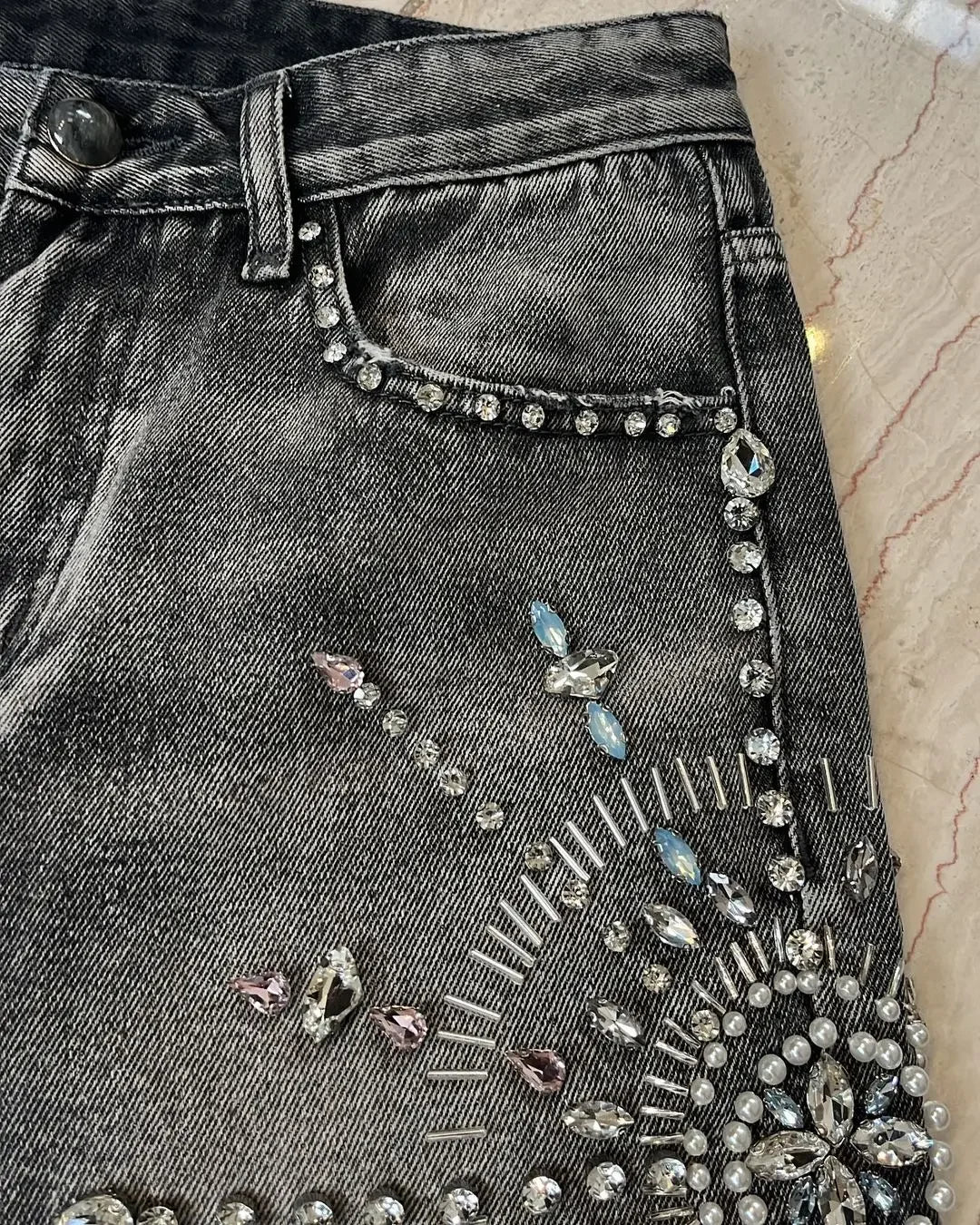 Crystal Burst Denim Shorts