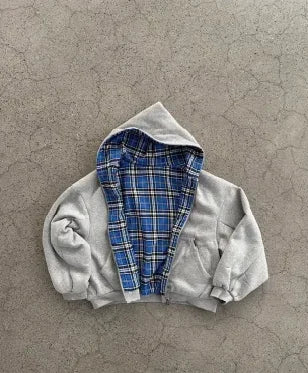 Plaid Zip Hooded Jacket