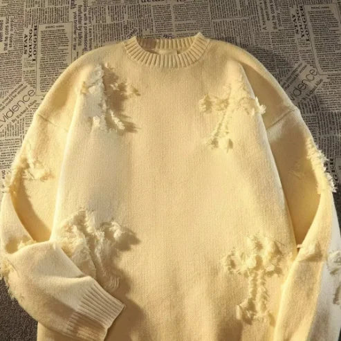 Distressed Knit Pullover Sweater