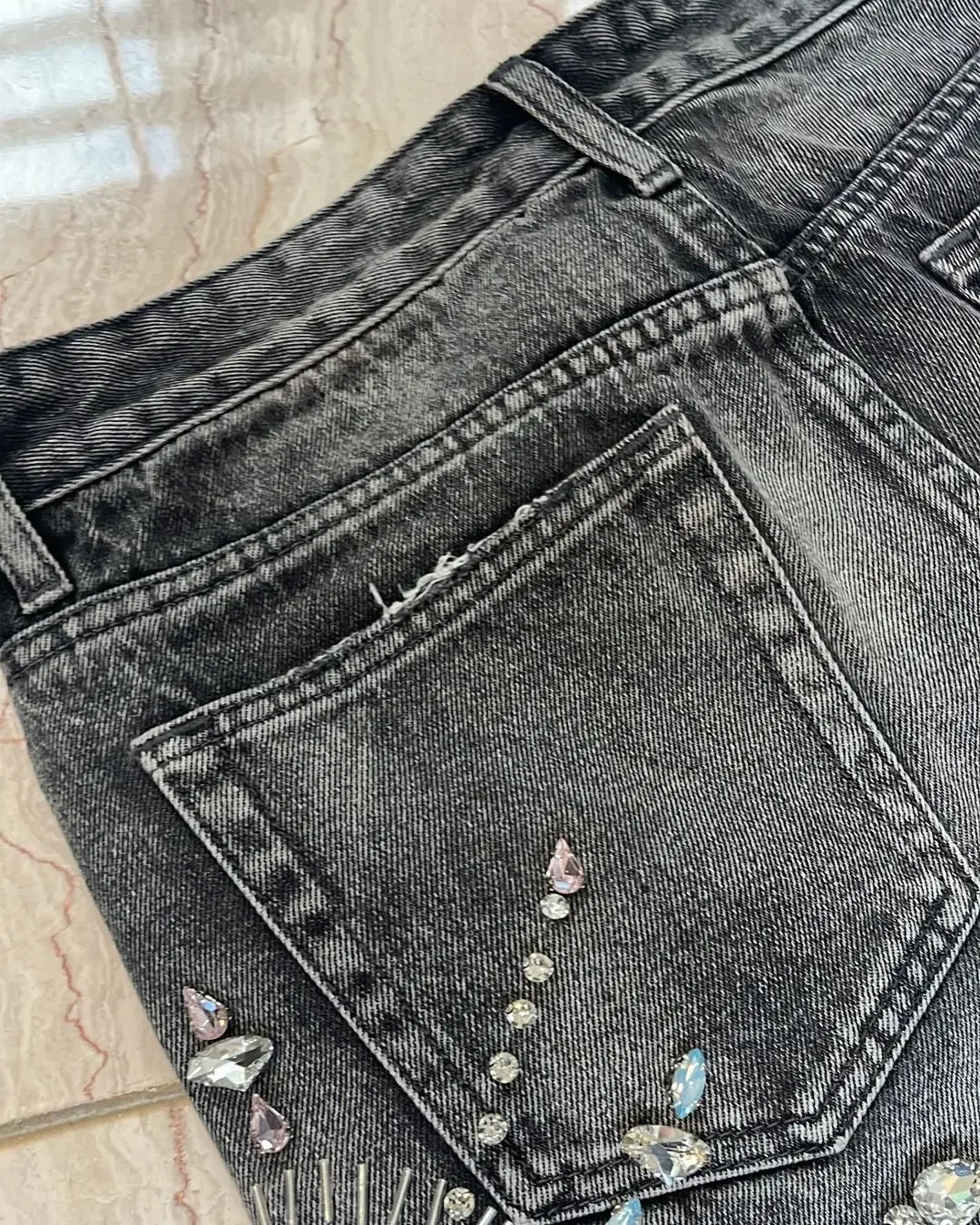 Crystal Burst Denim Shorts