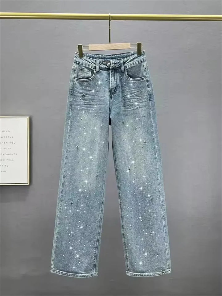 Embellished Sparkle Denim Pants