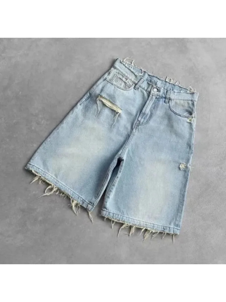 Distressed Edge Denim Shorts