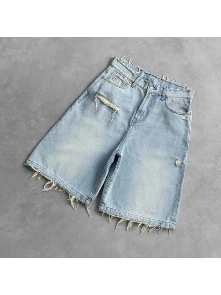 Distressed Edge Denim Shorts