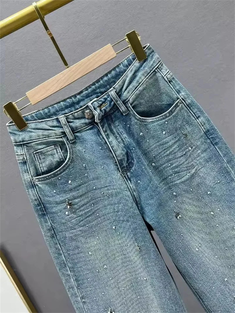 Embellished Sparkle Denim Pants