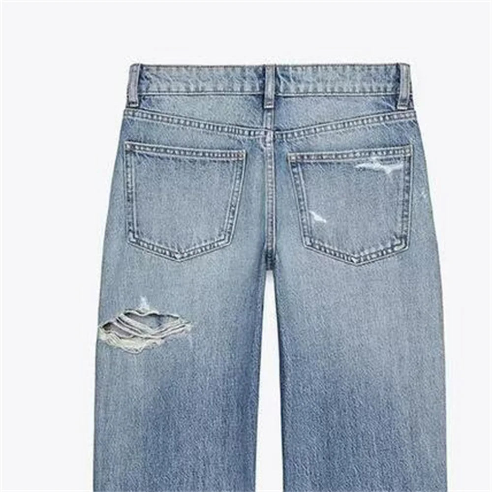 Distressed Straight-Leg Jeans