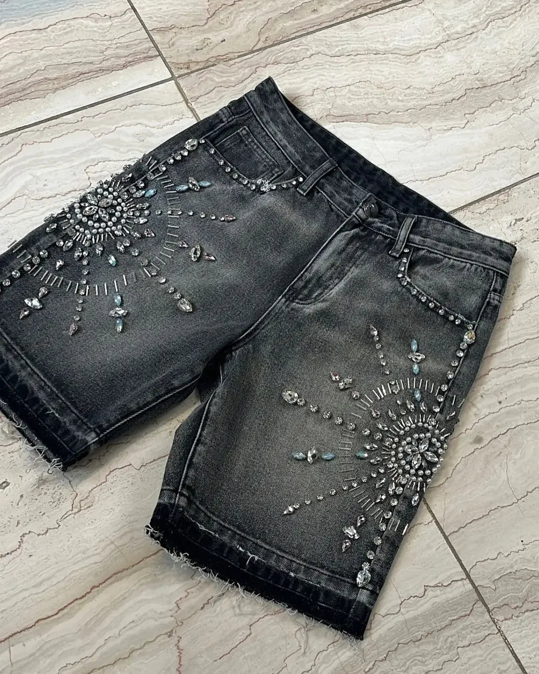 Crystal Burst Denim Shorts