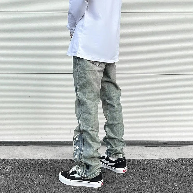 Distressed Button Detail Denim Pants