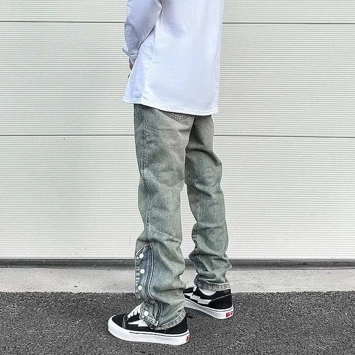 Distressed Button Detail Denim Pants