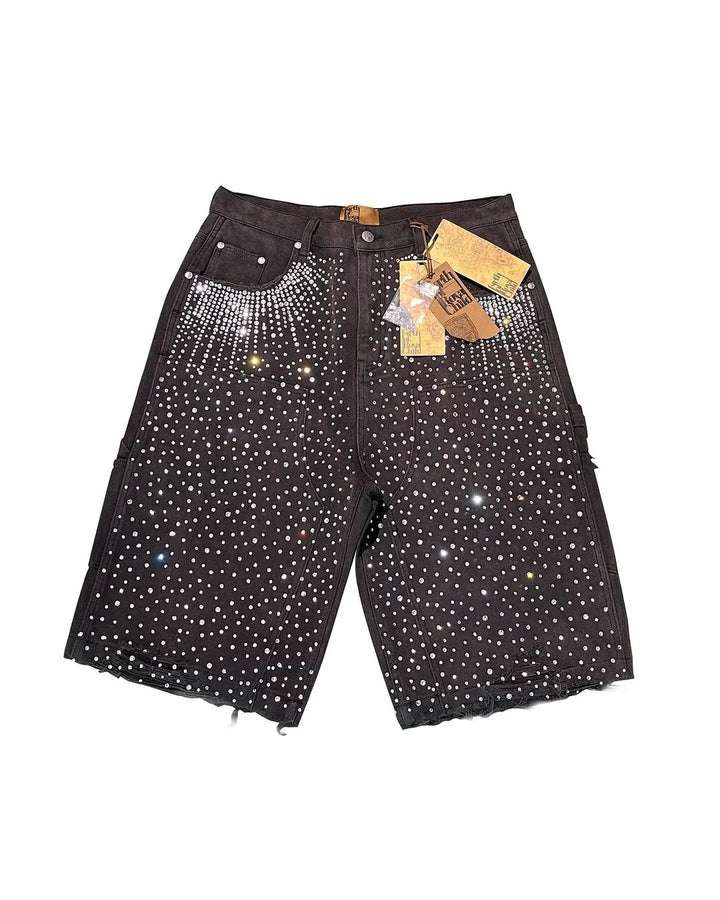 Rhinestone Distressed Denim Shorts