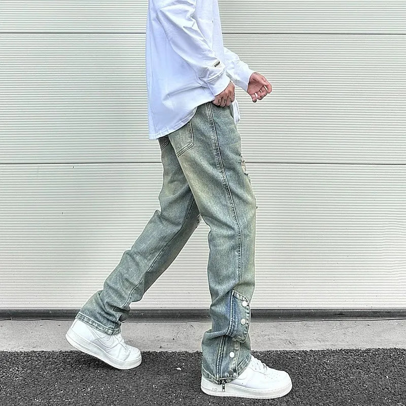 Distressed Button Detail Denim Pants
