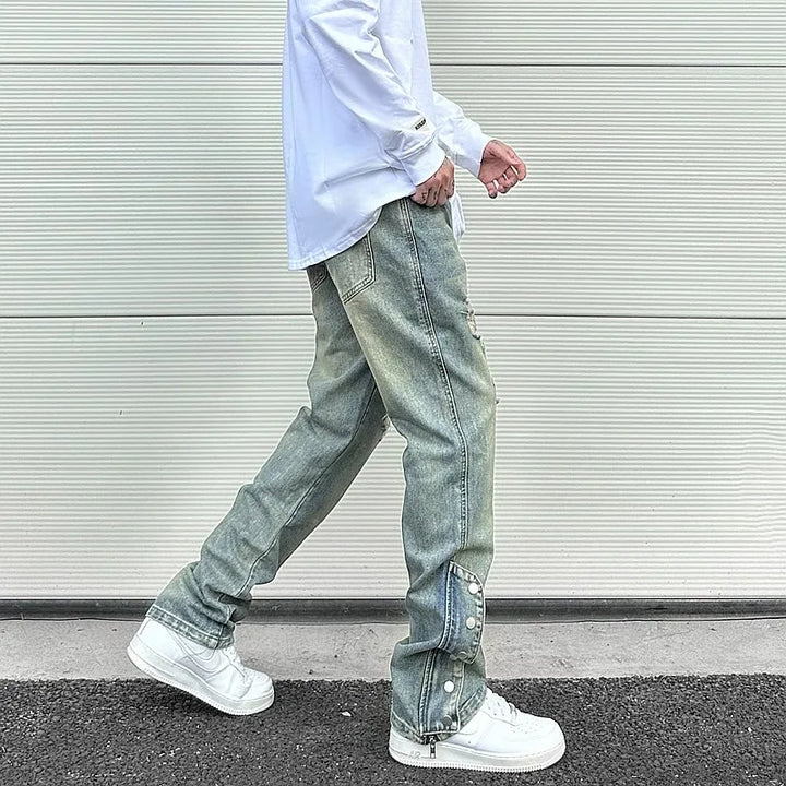 Distressed Button Detail Denim Pants
