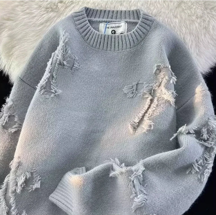 Distressed Knit Pullover Sweater