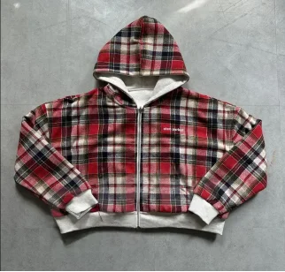 Plaid Zip Hooded Jacket