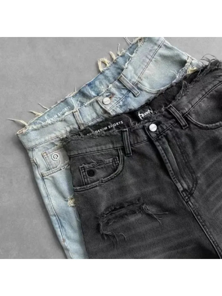 Distressed Edge Denim Shorts