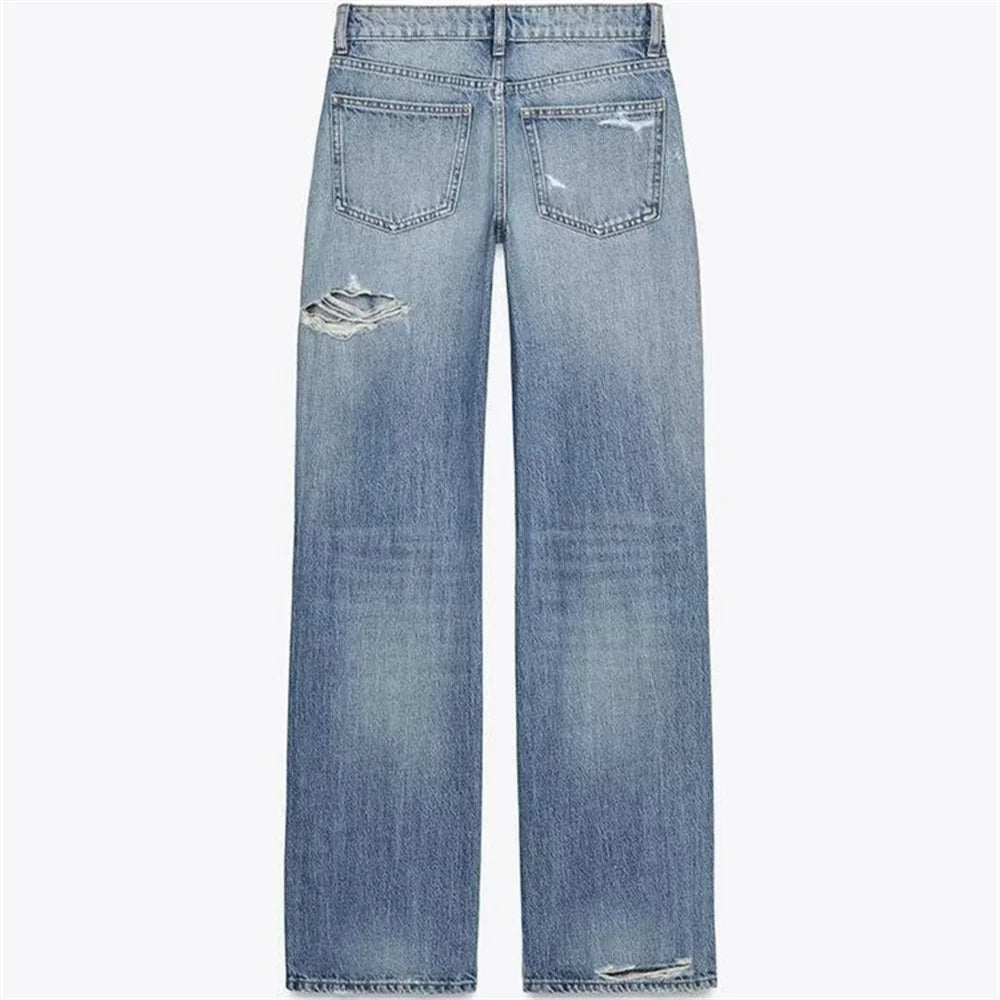 Distressed Straight-Leg Jeans