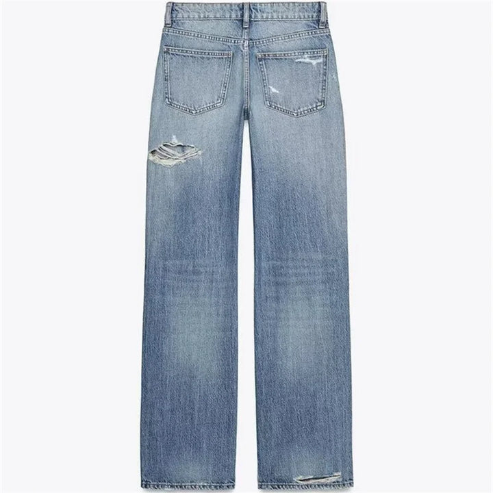 Distressed Straight-Leg Jeans