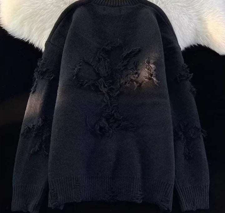 Distressed Knit Pullover Sweater